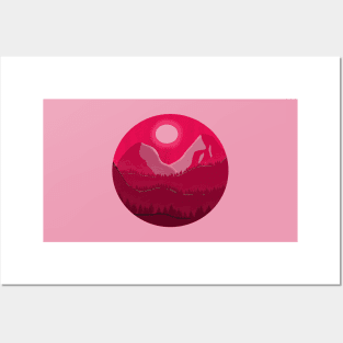 Pink abstract mountain landscape Posters and Art